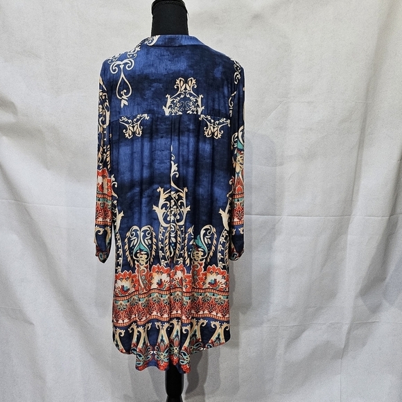 Floral Lightweight V-neck Denim Colored Tunic 94% Polyester 6% Spandex Sz 2XL - Picture 5 of 7